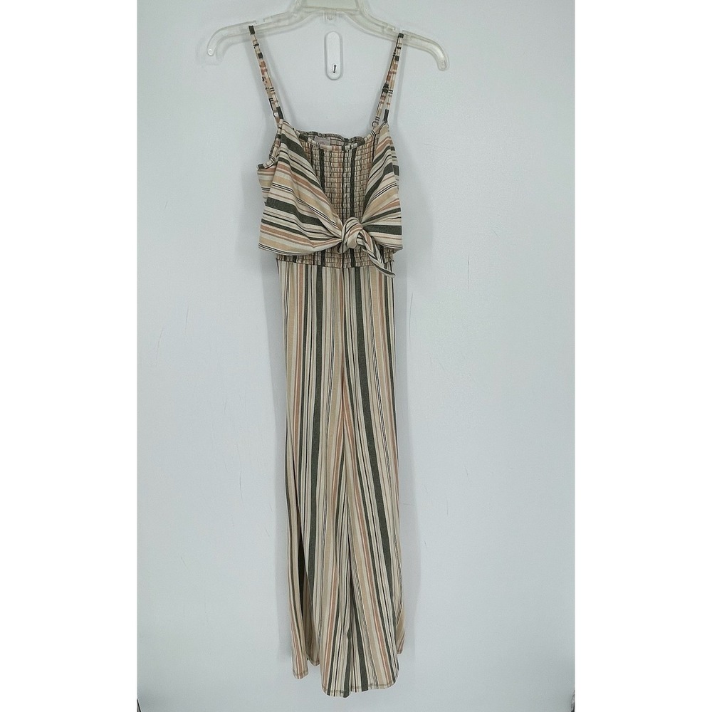 No Boundaries Women's Multicolor Striped Tie Front Cutout Jumpsuit Size L 11-13